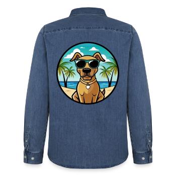 Schwarzes Maul Cur Hund Rasse Cartoon Sonnenbrille Strand - Männer Jeanshemd Organic von Stanley/Stella - verwaschenes Mittelblau  - Hinten - AI Model Male 185 light (185cm)