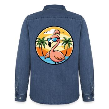 Flamingo Lustige Cartoon Sommer Strand Sonnenbrille - Männer Jeanshemd Organic von Stanley/Stella - verwaschenes Mittelblau  - Hinten - AI Model Male 185 light (185cm)