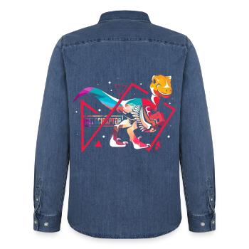 Gefräßiger Velociraptor Urzeitjäger - Männer Jeanshemd Organic von Stanley/Stella - verwaschenes Mittelblau  - Hinten - AI Model Male 185 light (185cm)