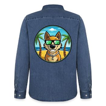 Alano Español Hunderasse Cartoon Sonnenbrille Strand - Männer Jeanshemd Organic von Stanley/Stella - verwaschenes Mittelblau  - Hinten - AI Model Male 185 light (185cm)