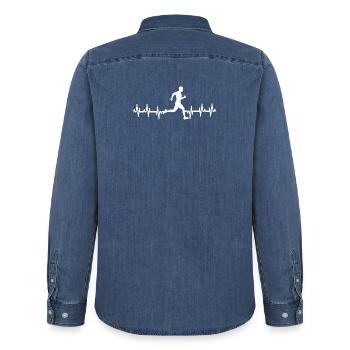 Runners Heartbeat Running Heartbeat - Männer Jeanshemd Organic von Stanley/Stella - verwaschenes Mittelblau  - Hinten - AI Model Male 185 light (185cm)