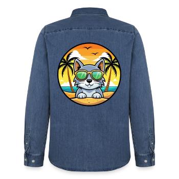 Australische Nebelkatzenrasse Cartoon Sonnenbrille Strand - Männer Jeanshemd Organic von Stanley/Stella - verwaschenes Mittelblau  - Hinten - AI Model Male 185 light (185cm)