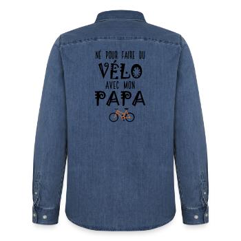 Né pour faire du vélo avec mon papa – Body Bébé - Chemise en denim homme bio Stanley/Stella - bleu moyen délavé  - Dos - AI Model Male 185 light (185cm)