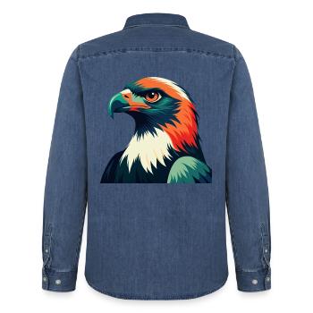 Falke Cartoon Figur Buntes Haustier Tier - Männer Jeanshemd Organic von Stanley/Stella - verwaschenes Mittelblau  - Hinten - AI Model Male 185 light (185cm)