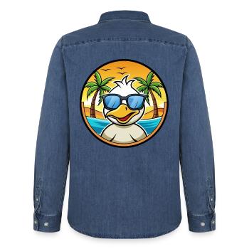 Ente Lustige Cartoon Sommer Strand Sonnenbrille Aufkleber - Männer Jeanshemd Organic von Stanley/Stella - verwaschenes Mittelblau  - Hinten - AI Model Male 185 light (185cm)
