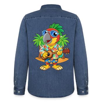 Lustige Papageien-Cartoon-Sommer-Strand-Sonnenbrille - Männer Jeanshemd Organic von Stanley/Stella - verwaschenes Mittelblau  - Hinten - AI Model Male 185 light (185cm)