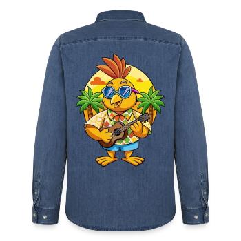 Lustige Wachtel Sommer Strand Sonnenbrille Hawaiianisch - Männer Jeanshemd Organic von Stanley/Stella - verwaschenes Mittelblau  - Hinten - AI Model Male 185 light (185cm)