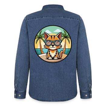 Somali Kurzhaar Katze Rasse Cartoon Sonnenbrille Strand - Männer Jeanshemd Organic von Stanley/Stella - verwaschenes Mittelblau  - Hinten - AI Model Male 185 light (185cm)