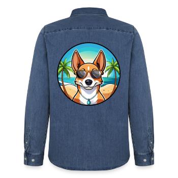 Basenji Hunderasse Cartoon Sonnenbrille Strand - Männer Jeanshemd Organic von Stanley/Stella - verwaschenes Mittelblau  - Hinten - AI Model Male 185 light (185cm)