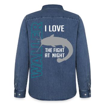 Waller fischen Nachtangeln Angler und Anglerin - Männer Jeanshemd Organic von Stanley/Stella - verwaschenes Mittelblau  - Hinten - AI Model Male 185 light (185cm)