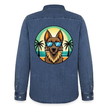 Belgischer Schäferhund Rasse Cartoon Sonnenbrille Strand - Männer Jeanshemd Organic von Stanley/Stella - verwaschenes Mittelblau  - Hinten - AI Model Male 185 light (185cm)