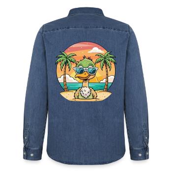 Strauß lustige Cartoon Sommer Strand Sonnenbrille - Männer Jeanshemd Organic von Stanley/Stella - verwaschenes Mittelblau  - Hinten - AI Model Male 185 light (185cm)