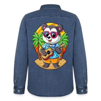 Lustige Panda Cartoon Sommer Strand Sonnenbrille Gitarre - Männer Jeanshemd Organic von Stanley/Stella - verwaschenes Mittelblau  - Hinten - AI Model Male 185 light (185cm)