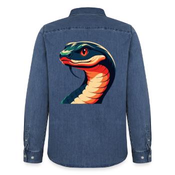 Schlange Cartoon Figur Buntes Haustier Tier - Männer Jeanshemd Organic von Stanley/Stella - verwaschenes Mittelblau  - Hinten - AI Model Male 185 light (185cm)
