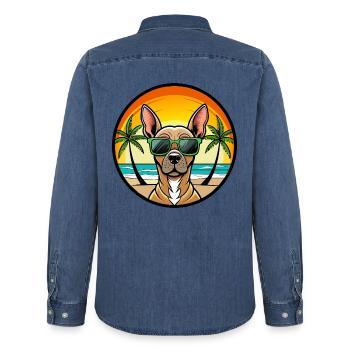 Inka Unbehaarte Hunderasse Cartoon Sonnenbrille Strand - Männer Jeanshemd Organic von Stanley/Stella - verwaschenes Mittelblau  - Hinten - AI Model Male 185 light (185cm)