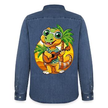 Lustige Schlange Sommer Strand Sonnenbrille Hawaiianisch - Männer Jeanshemd Organic von Stanley/Stella - verwaschenes Mittelblau  - Hinten - AI Model Male 185 light (185cm)