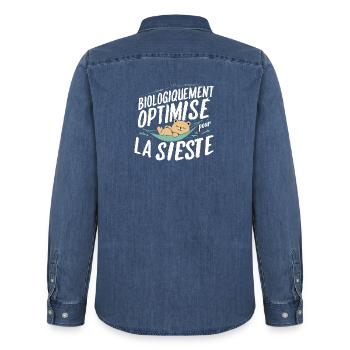 Biologiquement Optimisé Pour La Sieste - Chemise en denim homme bio Stanley/Stella - bleu moyen délavé  - Dos - AI Model Male 185 light (185cm)