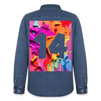 NON. 14 NUMÉRO 14 COLORÉ 14E ANNIVERSAIRE - Chemise en denim homme bio Stanley/Stella - bleu moyen délavé  - Dos - AI Model Male 185 light (185cm)