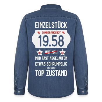 68. GEBURTSTAG 1958 EINZELSTÜCK PREISSCHILD - Männer Jeanshemd Organic von Stanley/Stella - verwaschenes Mittelblau  - Hinten - AI Model Male 185 light (185cm)