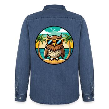 Eule Lustige Cartoon Sommer Strand Sonnenbrille Aufkleber - Männer Jeanshemd Organic von Stanley/Stella - verwaschenes Mittelblau  - Hinten - AI Model Male 185 light (185cm)