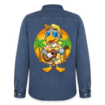 Lustige Pelikan Sommer Strand Sonnenbrille Hawaiianisch - Männer Jeanshemd Organic von Stanley/Stella - verwaschenes Mittelblau  - Hinten - AI Model Male 185 light (185cm)
