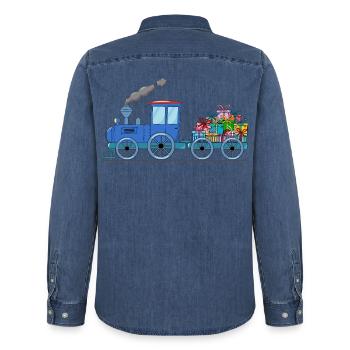 Children's train train with trailer in blue - Men’s Organic Denim Shirt by Stanley/Stella - mid washy  - Back - AI Model Male 185 light (185cm)