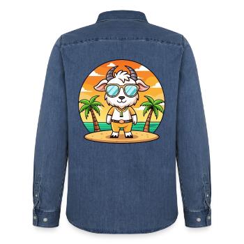 Ziege Lustige Cartoon Sommer Strand Sonnenbrille - Männer Jeanshemd Organic von Stanley/Stella - verwaschenes Mittelblau  - Hinten - AI Model Male 185 light (185cm)