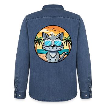 Australische Nebelkatzenrasse Cartoon Sonnenbrille Strand - Männer Jeanshemd Organic von Stanley/Stella - verwaschenes Mittelblau  - Hinten - AI Model Male 185 light (185cm)