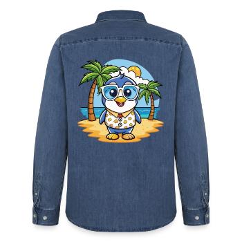 Pinguin Lustige Cartoon Sommer Strand Sonnenbrille - Männer Jeanshemd Organic von Stanley/Stella - verwaschenes Mittelblau  - Hinten - AI Model Male 185 light (185cm)