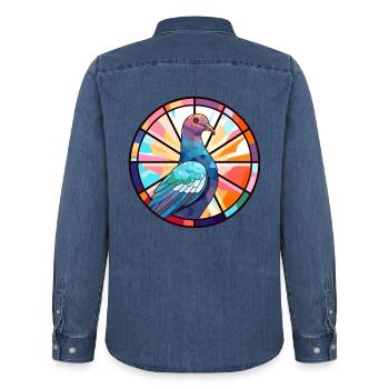 Taube Buntglas Bunte Karikatur Kawaii Anima - Männer Jeanshemd Organic von Stanley/Stella - verwaschenes Mittelblau  - Hinten - AI Model Male 185 light (185cm)