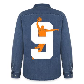 NUMÉRO 9 BASKETBALL 9E ANNIVERSAIRE - Chemise en denim homme bio Stanley/Stella - bleu moyen délavé  - Dos - AI Model Male 185 light (185cm)