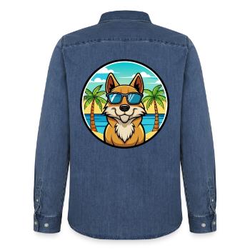 Lapponischer Hirte Hund Rasse Karikatur Sonnenbrille Strand - Männer Jeanshemd Organic von Stanley/Stella - verwaschenes Mittelblau  - Hinten - AI Model Male 185 light (185cm)