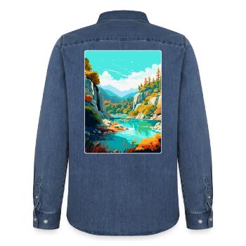 Peneda Geres Nationalpark Portugal Reiseplakat - Männer Jeanshemd Organic von Stanley/Stella - verwaschenes Mittelblau  - Hinten - AI Model Male 185 light (185cm)