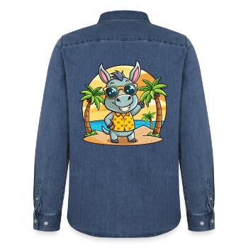 Esel Lustige Cartoon Sommer Strand Sonnenbrille - Männer Jeanshemd Organic von Stanley/Stella - verwaschenes Mittelblau  - Hinten - AI Model Male 185 light (185cm)