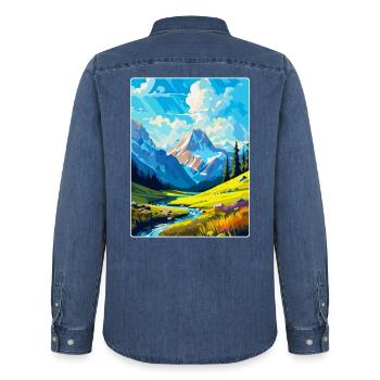 Berge Polen Vintage Reise Poster WPA - Männer Jeanshemd Organic von Stanley/Stella - verwaschenes Mittelblau  - Hinten - AI Model Male 185 light (185cm)