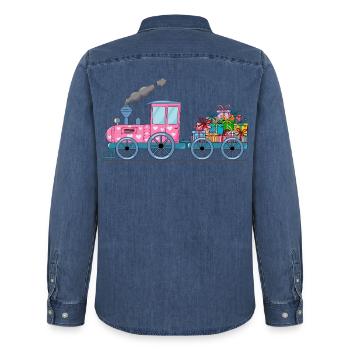 Train pour enfants avec remorque rose - Chemise en denim homme bio Stanley/Stella - bleu moyen délavé  - Dos - AI Model Male 185 light (185cm)