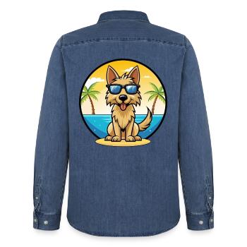 Berger Picard Hunderasse Cartoon Sonnenbrille Strand - Männer Jeanshemd Organic von Stanley/Stella - verwaschenes Mittelblau  - Hinten - AI Model Male 185 light (185cm)