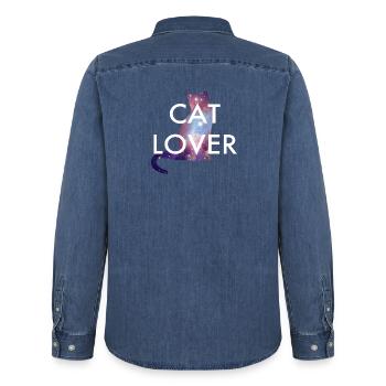 Cat Lover Shirt in Weltraumoptik - Männer Jeanshemd Organic von Stanley/Stella - verwaschenes Mittelblau  - Hinten - AI Model Male 185 light (185cm)