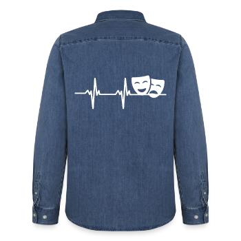 Drame Masques Théâtre Palpitations cardiaques - Chemise en denim homme bio Stanley/Stella - bleu moyen délavé  - Dos - AI Model Male 185 light (185cm)