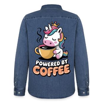 Propulsé par le café - Chemise en denim homme bio Stanley/Stella - bleu moyen délavé  - Dos - AI Model Male 185 light (185cm)