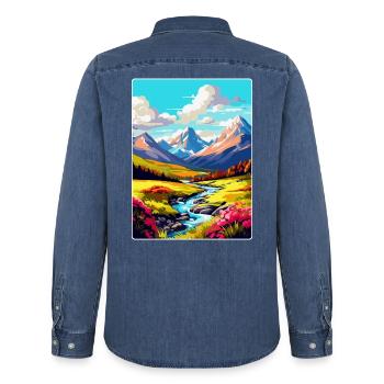 Ben Nevis Scotland Uk Vintage Travel Poster WPA - Men’s Organic Denim Shirt by Stanley/Stella - mid washy  - Back - AI Model Male 185 light (185cm)