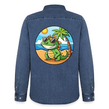 Lizard Lustige Cartoon Sommer Strand Sonnenbrille - Männer Jeanshemd Organic von Stanley/Stella - verwaschenes Mittelblau  - Hinten - AI Model Male 185 light (185cm)
