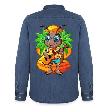 Lustige Ameise Cartoon Sommer Strand Sonnenbrille Gitarre - Männer Jeanshemd Organic von Stanley/Stella - verwaschenes Mittelblau  - Hinten - AI Model Male 185 light (185cm)