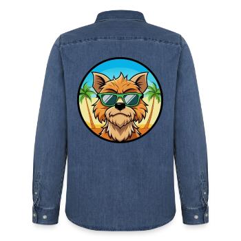 Griffon Bruxellois Dog Breed Cartoon Sunglasses - Men’s Organic Denim Shirt by Stanley/Stella - mid washy  - Back - AI Model Male 185 light (185cm)