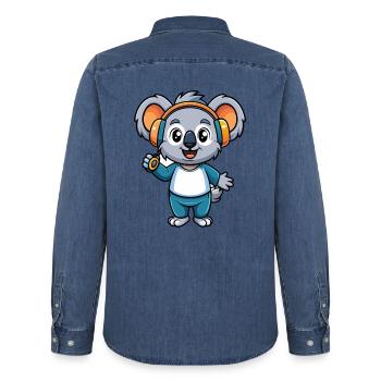 Koala Lustige Cartoon Figur Kopfhörer Musik - Männer Jeanshemd Organic von Stanley/Stella - verwaschenes Mittelblau  - Hinten - AI Model Male 185 light (185cm)
