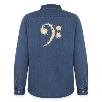 Bass Clef Vintage - Lustiges Musikliebhabergeschenk - Männer Jeanshemd Organic von Stanley/Stella - verwaschenes Mittelblau  - Hinten - AI Model Male 185 light (185cm)