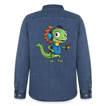 Eidechse Lustige Zeichentrickfigur Kopfhörer Musik - Männer Jeanshemd Organic von Stanley/Stella - verwaschenes Mittelblau  - Hinten - AI Model Male 185 light (185cm)