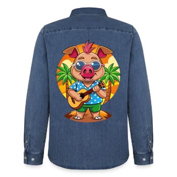 Lustige Schwein Sommer Strand Sonnenbrille Hawaiianisch - Männer Jeanshemd Organic von Stanley/Stella - verwaschenes Mittelblau  - Hinten - AI Model Male 185 light (185cm)