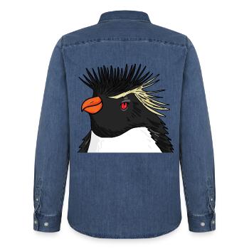 Pinguin mit Haare Felsenpinguin - Männer Jeanshemd Organic von Stanley/Stella - verwaschenes Mittelblau  - Hinten - AI Model Male 185 light (185cm)
