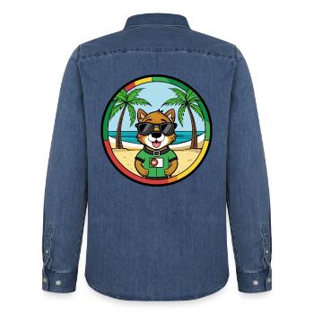 Portuguese Watchdog Breed Cartoon Sunglasses Beach - Men’s Organic Denim Shirt by Stanley/Stella - mid washy  - Back - AI Model Male 185 light (185cm)